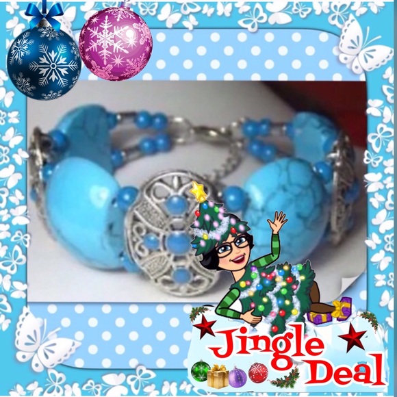 🦋NEW SILVER & TURQUOISE Bead Bangle - Picture 3 of 5